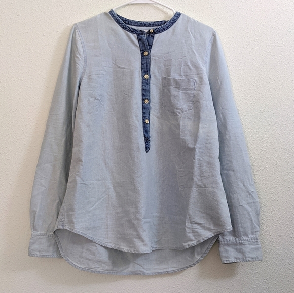 J Crew Chambray Pop Over Top - Picture 1 of 5